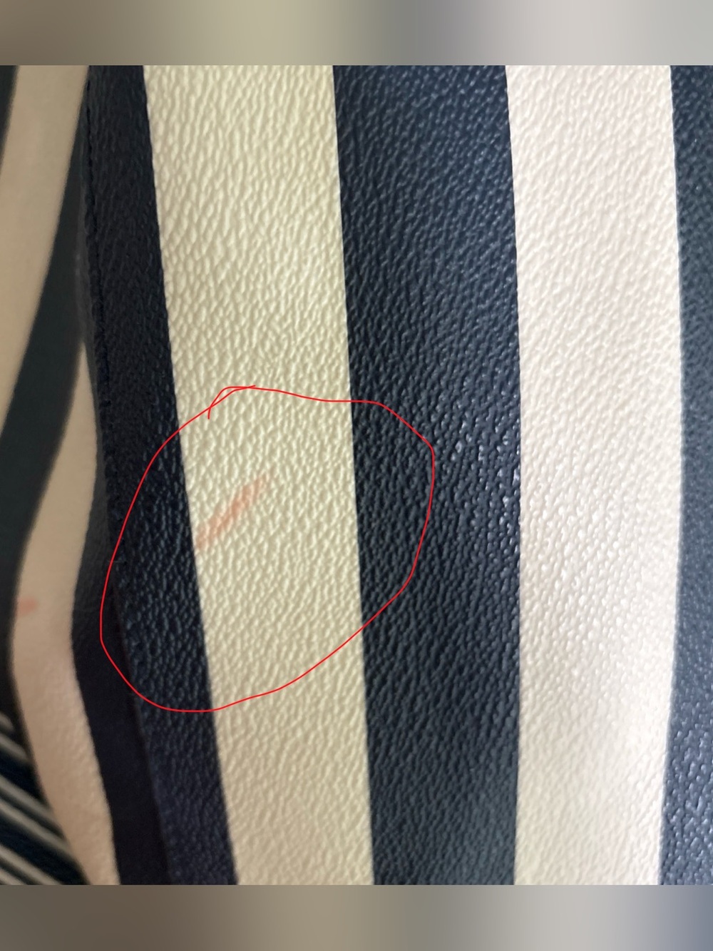 Tory Burch Navy and Cream Striped Tote with Tan Leather Accents - Picture 16 of 16